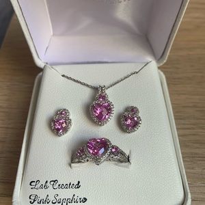 Pink Sapphire Sterling Silver Heart Jewelry set!